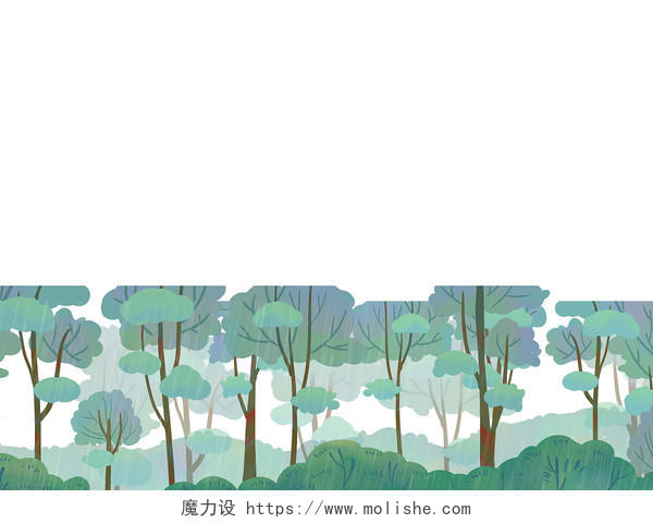 绿色手绘卡通树林树木春天清明节元素PNG素材